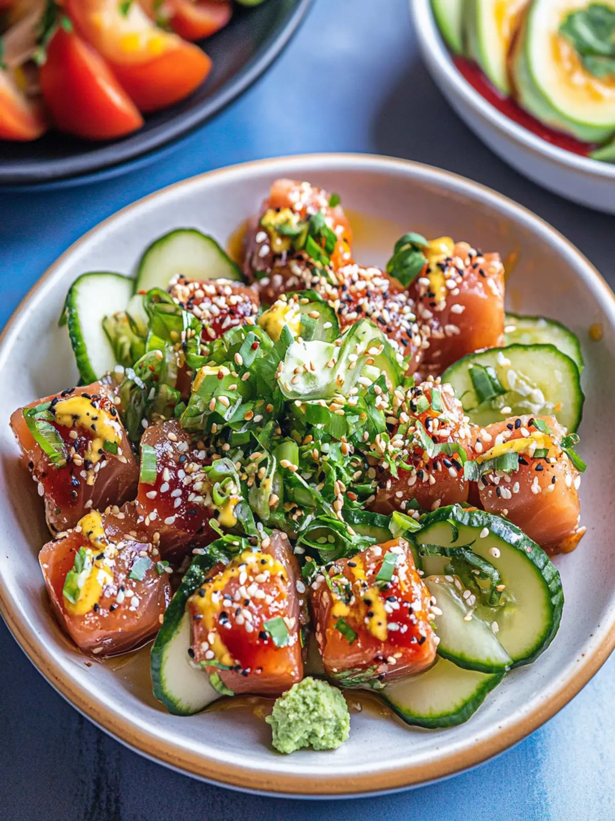 Savory Ahi Tuna Poke Bites with Spicy Sriracha Mayo 2 Ahi Tuna Poke