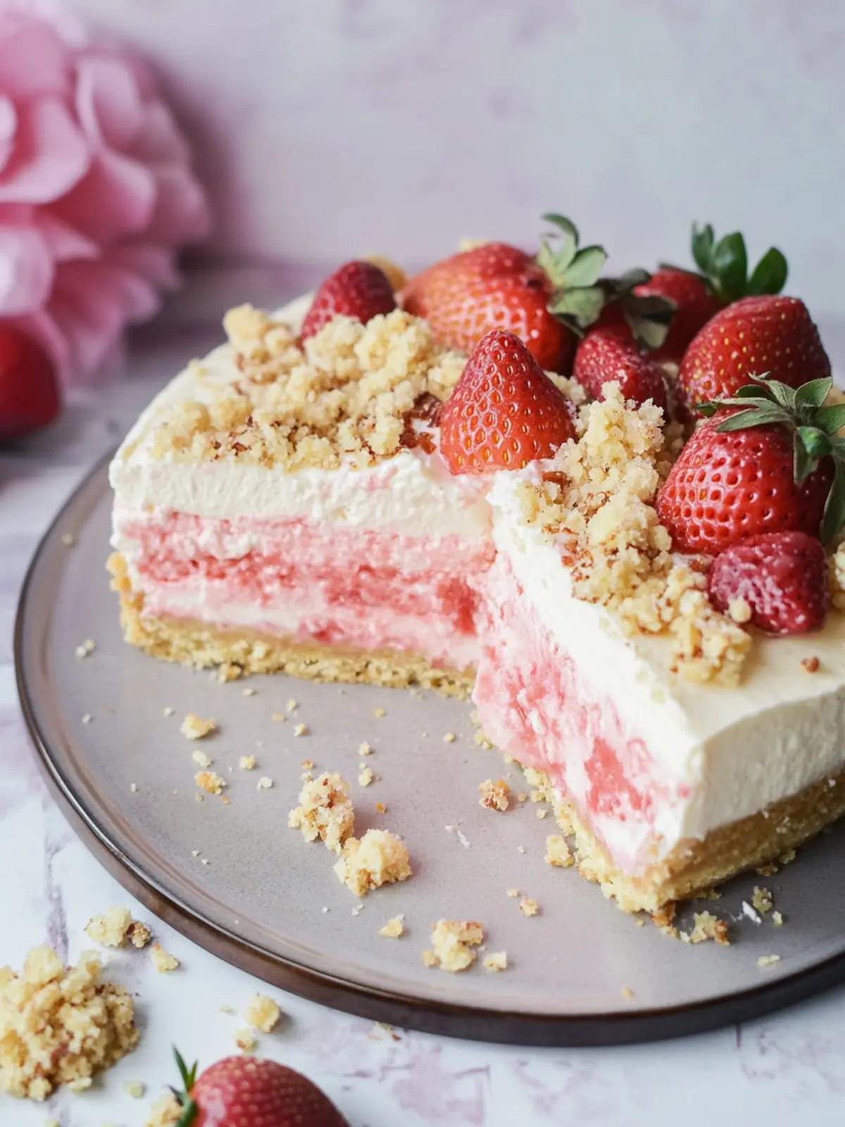 Irresistible Strawberry Crunch Cheesecake That's No-Bake Magic 4 Strawberry Crunch Cheesecake