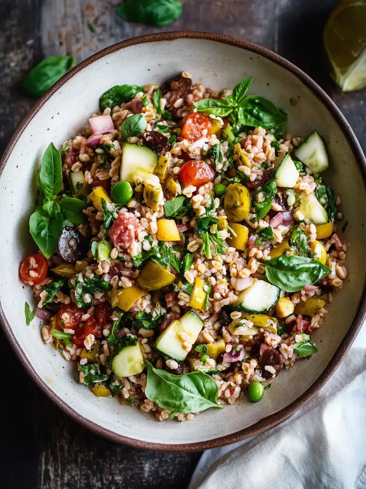Bright Antipasto Farro Salad with Tangy Sun-Dried Vinaigrette 4 Antipasto Farro Salad