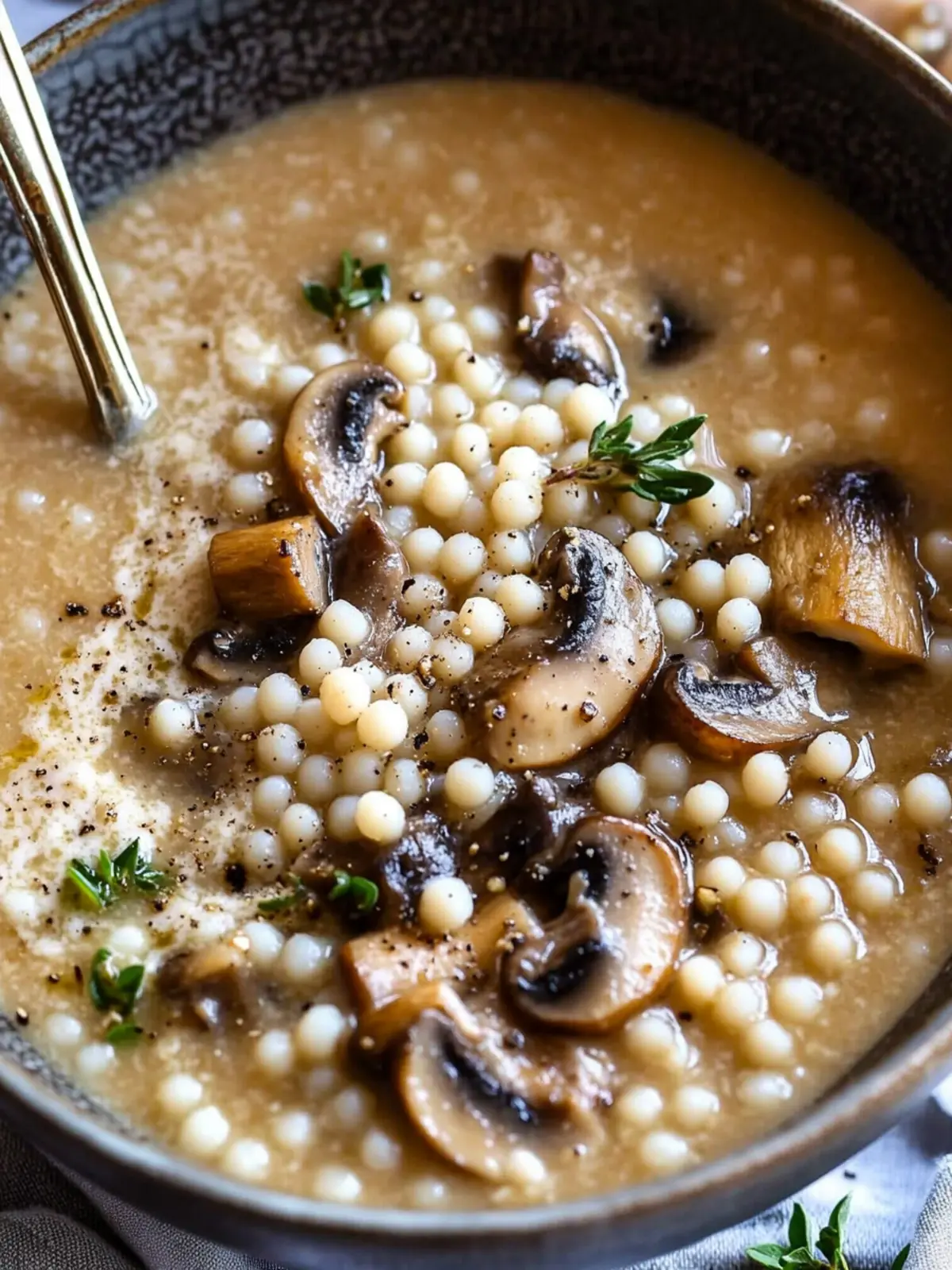 Creamy Mushroom & Pearl Couscous Soup: Cozy Comfort Dish 2 Creamy Mushroom & Pearl Couscous Soup