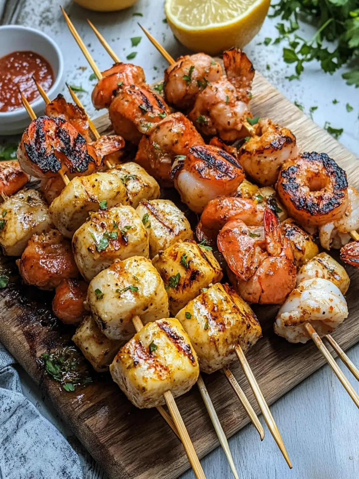 Grilled Seafood Skewers with Spicy Sausage for a Flavor Boost 4 Grilled Seafood Skewers