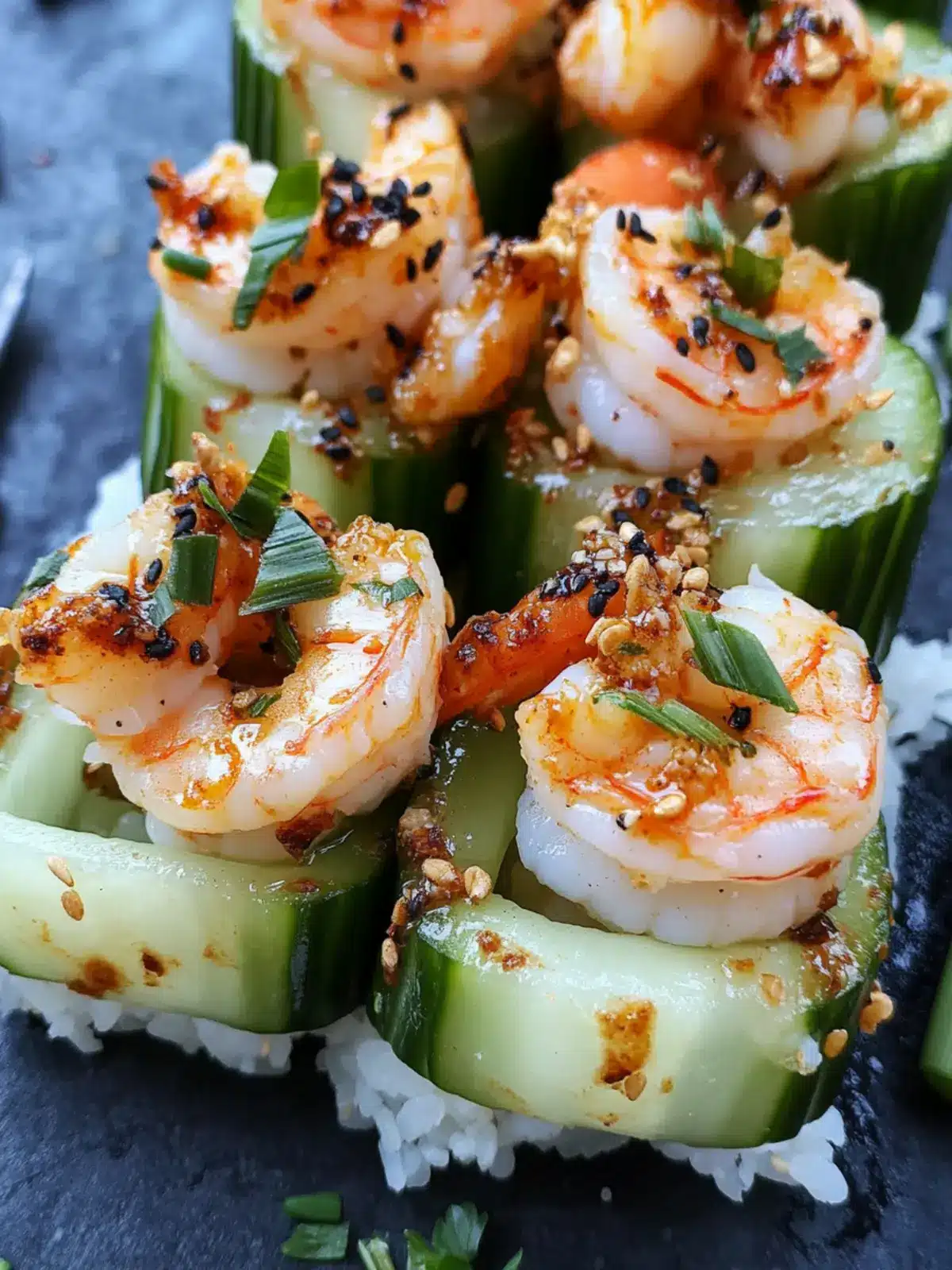 Delicious Spicy Shrimp Cucumber Sushi Boats to Savor at Home 3 Spicy Shrimp Cucumber Sushi boats