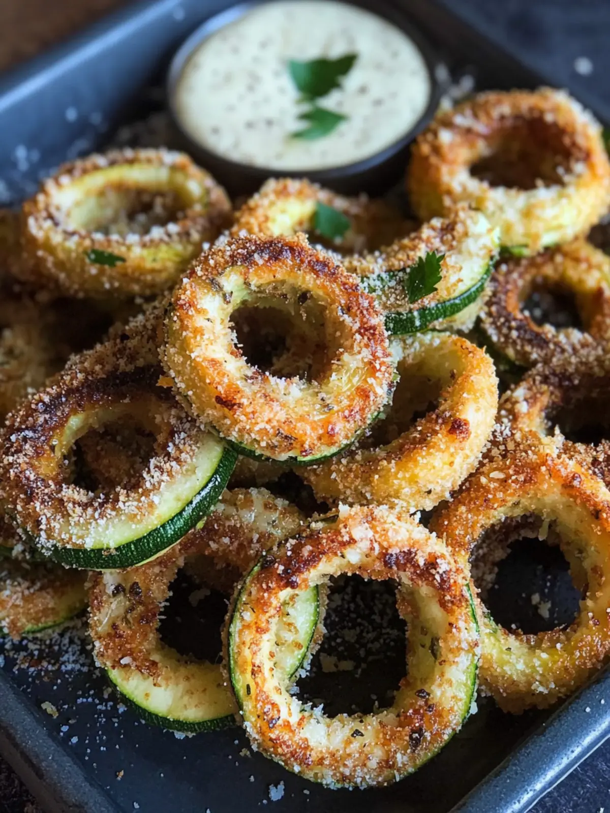 Crispy Parmesan Zucchini Rings with Flavorful Garlic Dip 5 Parmesan Zucchini Rings