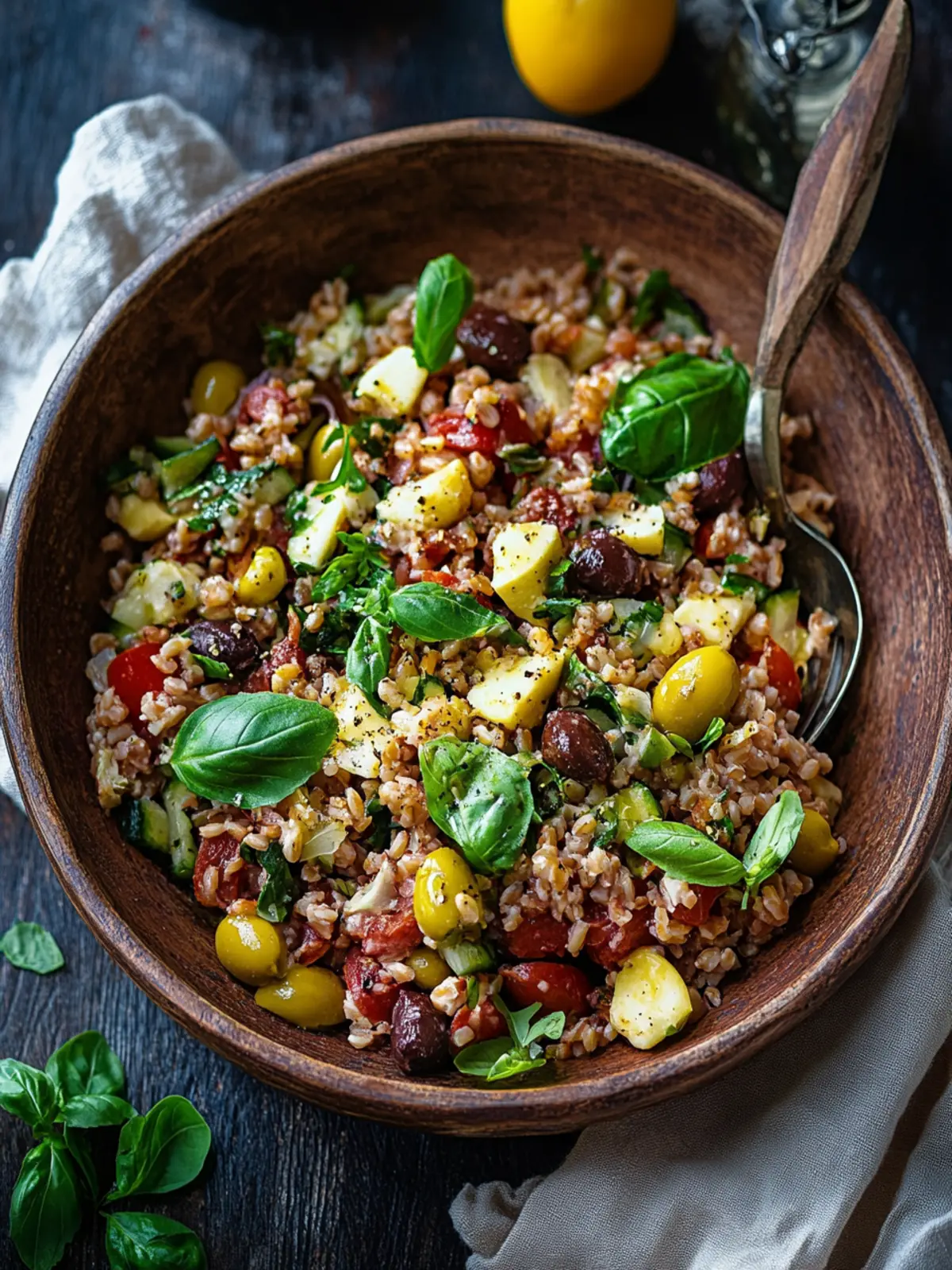 Bright Antipasto Farro Salad with Tangy Sun-Dried Vinaigrette 3 Antipasto Farro Salad