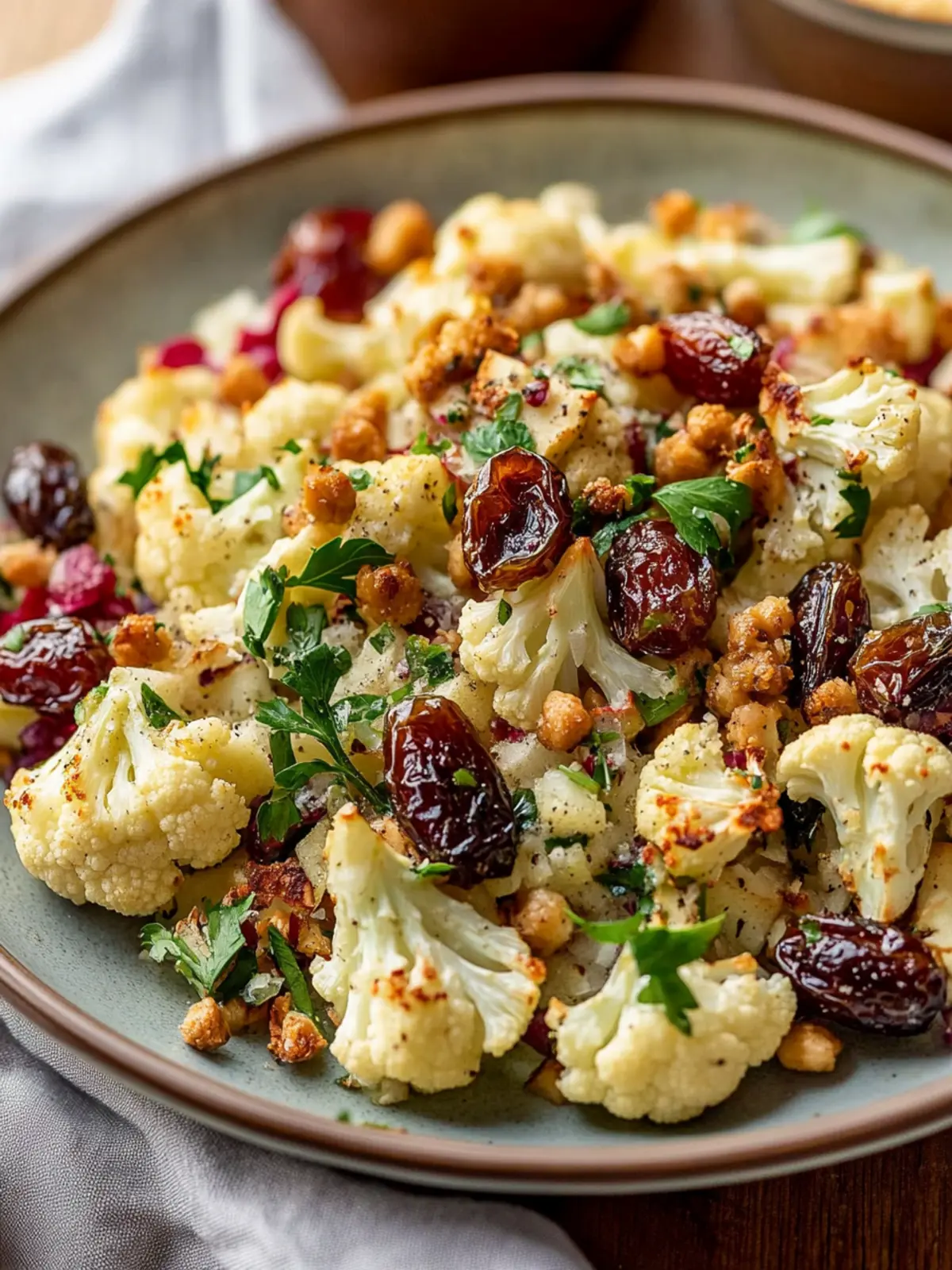 Roasted Cauliflower Date Salad with Creamy Tahini Magic 2 Roasted Cauliflower Date Salad