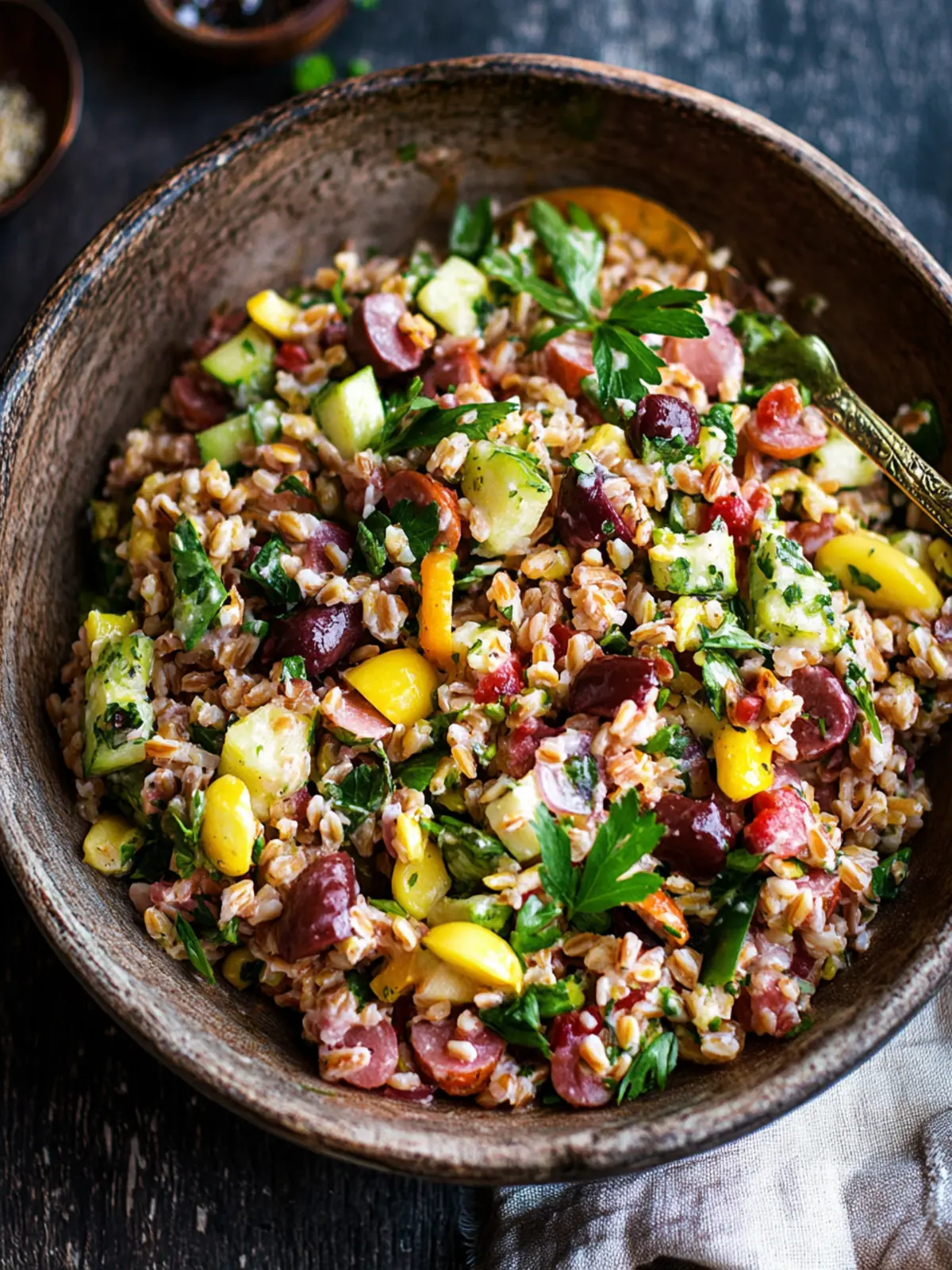 Bright Antipasto Farro Salad with Tangy Sun-Dried Vinaigrette 5 Antipasto Farro Salad