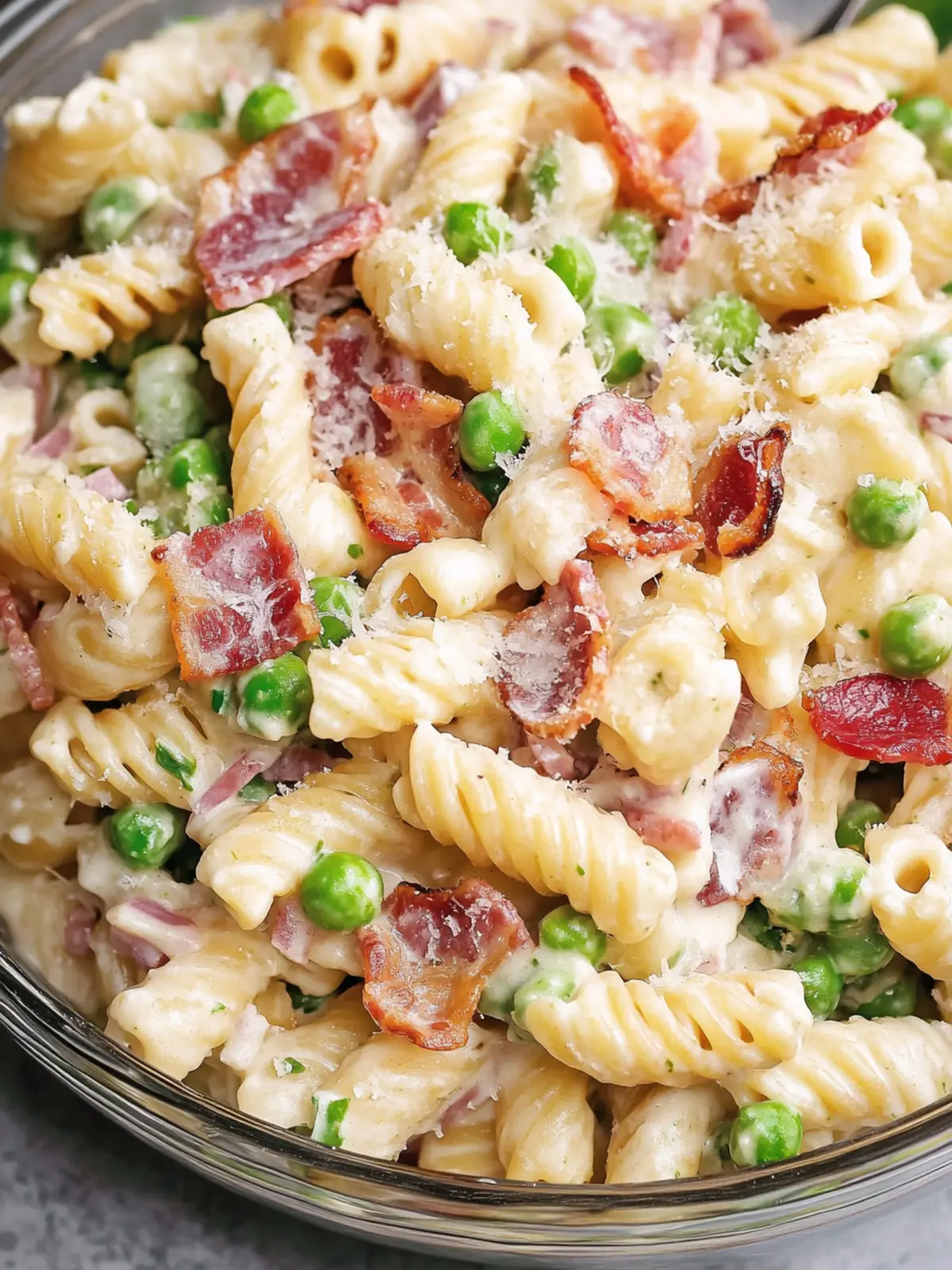 Creamy Pea and Bacon Pasta Salad That's Perfect for Picnics 3 Creamy Pea and Bacon Pasta Salad