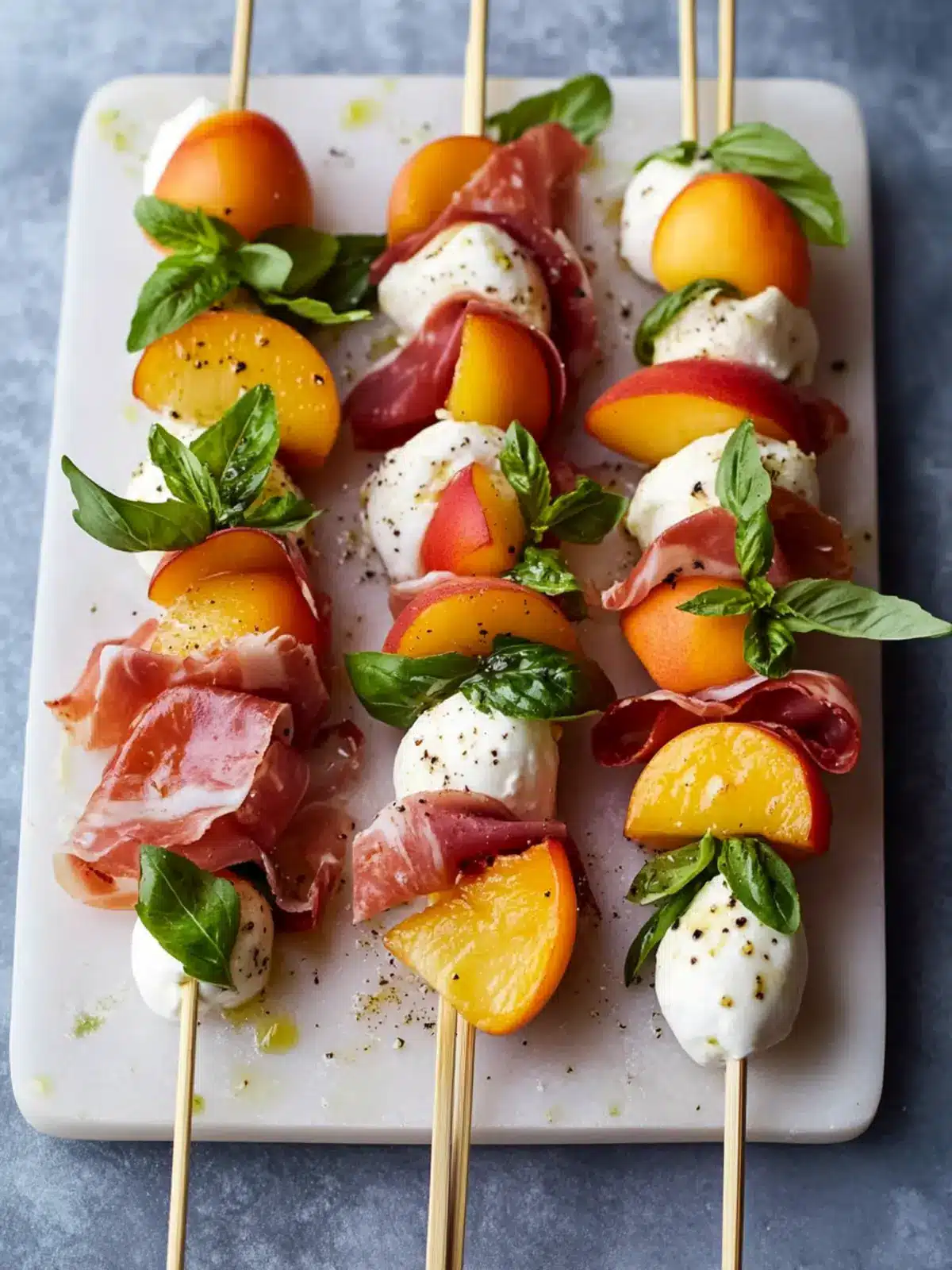 Savory Mozzarella, Prosciutto, and Pickled Peach Skewers 2 Mozzarella, Prosciutto, and Pickled Peach Appetizer Skewers