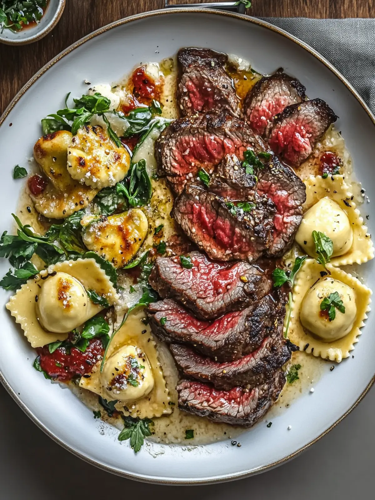 Steak and Ravioli in Creamy Garlic Herb Sauce Perfect for Date Night 3 Steak and Ravioli