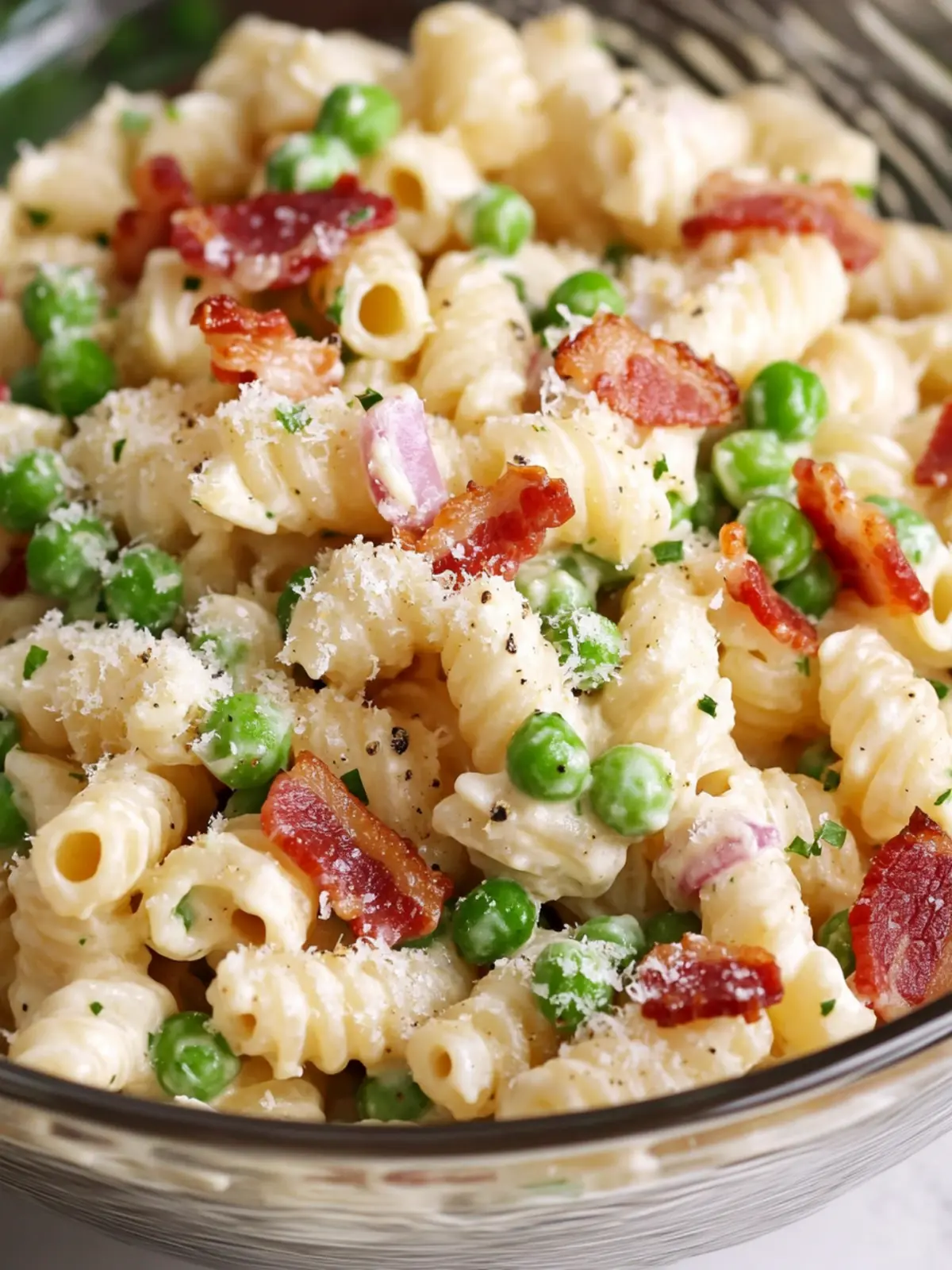 Creamy Pea and Bacon Pasta Salad That's Perfect for Picnics 5 Creamy Pea and Bacon Pasta Salad