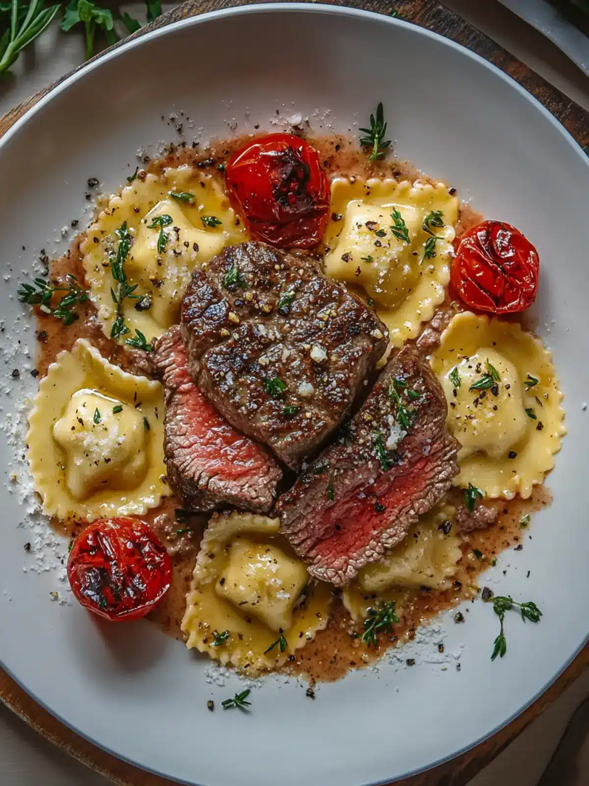 Steak and Ravioli in Creamy Garlic Herb Sauce Perfect for Date Night 4 Steak and Ravioli