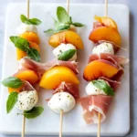Savory Mozzarella, Prosciutto, and Pickled Peach Skewers 7 Mozzarella, Prosciutto, and Pickled Peach Appetizer Skewers
