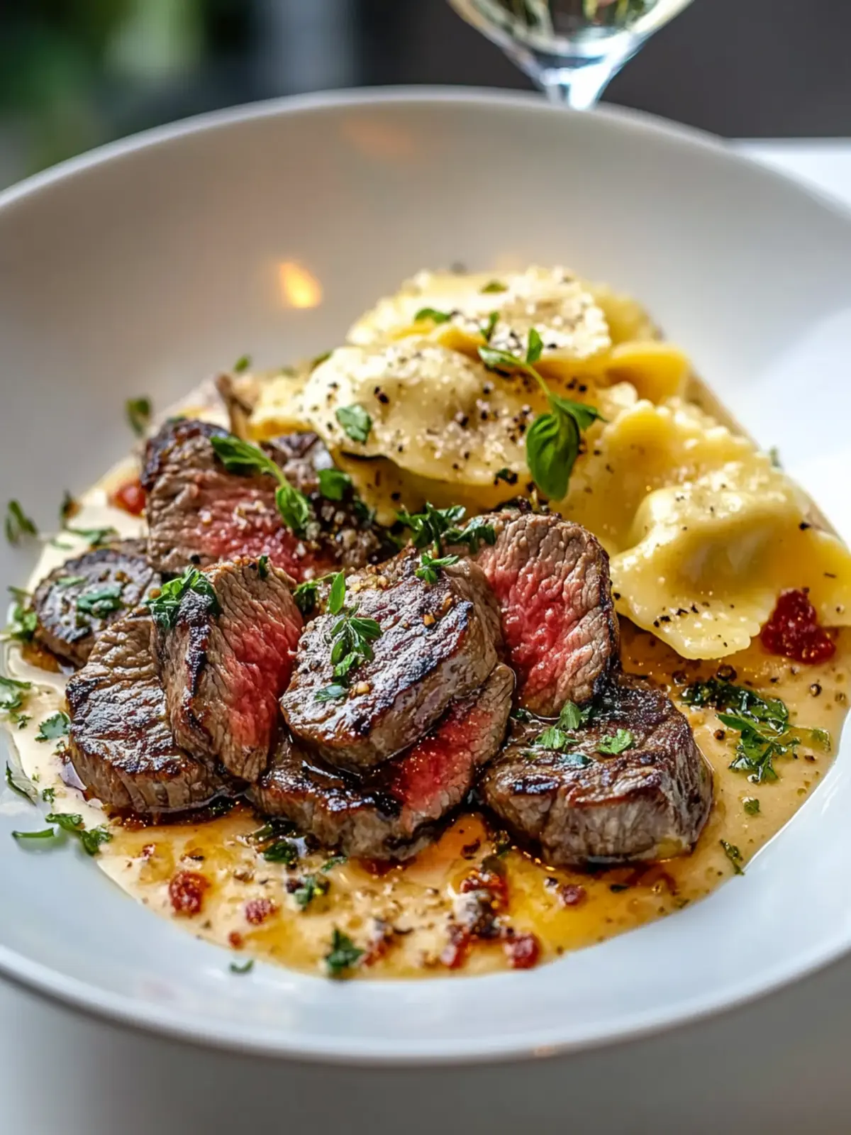 Steak and Ravioli in Creamy Garlic Herb Sauce Perfect for Date Night 2 Steak and Ravioli