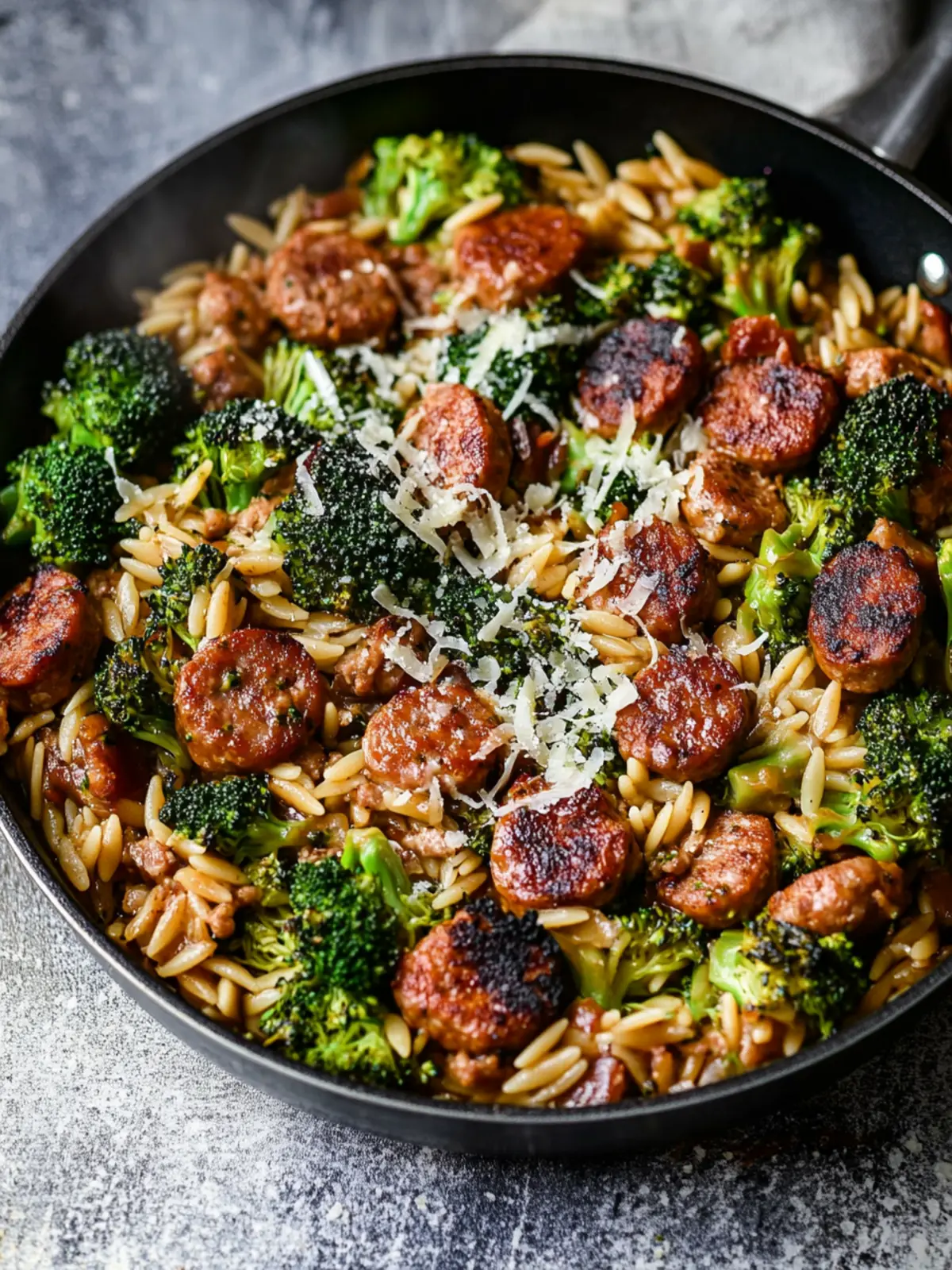 Savory Chicken Sausage, Broccoli and Orzo Skillet Delight 2 Chicken Sausage, Broccoli, and Orzo Skillet