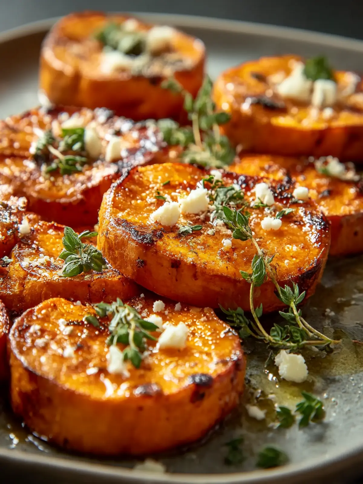 Roasted Sweet Potato Rounds Drizzled with Honey & Feta Bliss 3 Roasted Sweet Potato Rounds