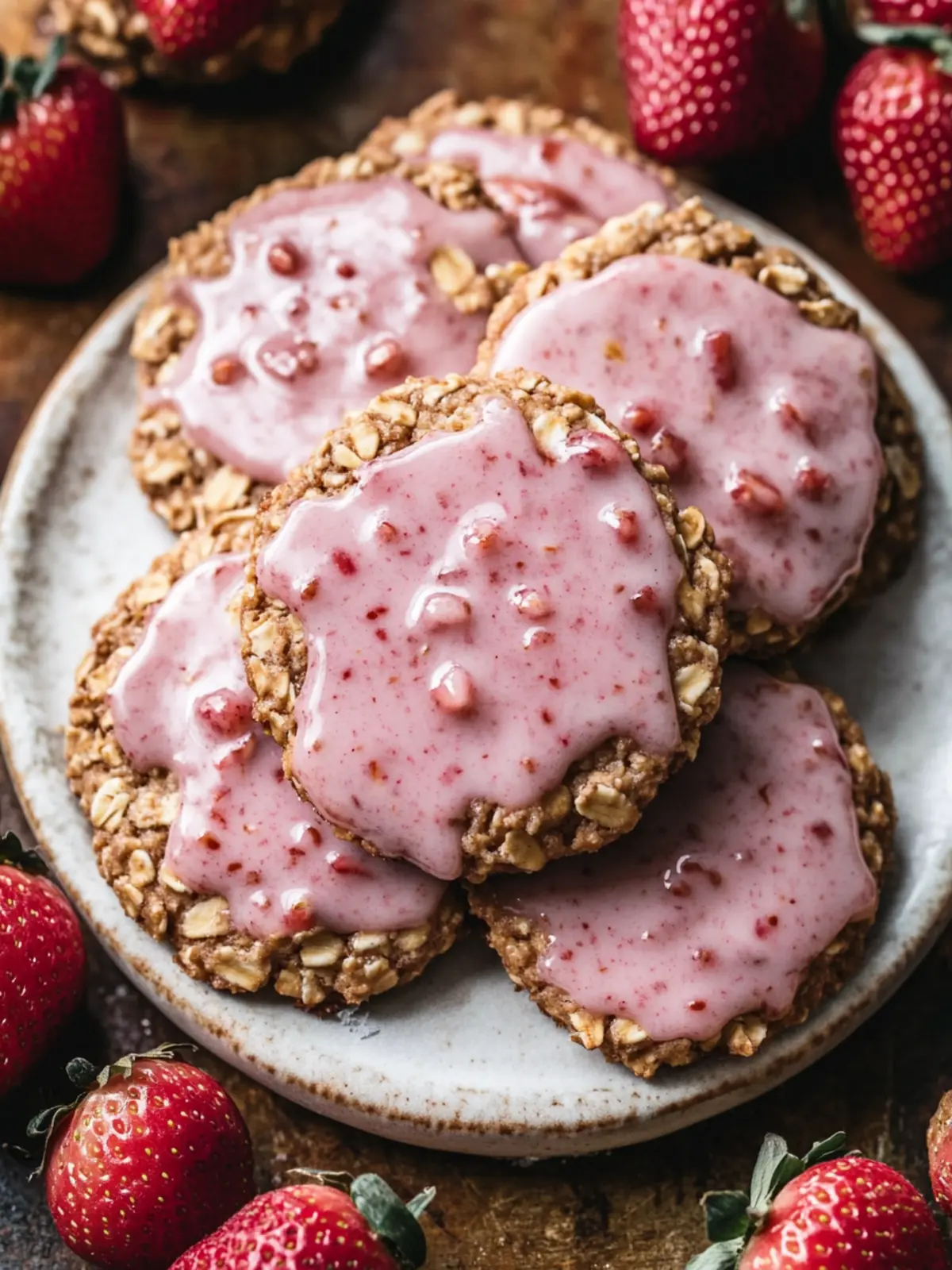 Strawberry Iced Oatmeal Cookies that Brighten Your Day 4 Strawberry Iced Oatmeal Cookies