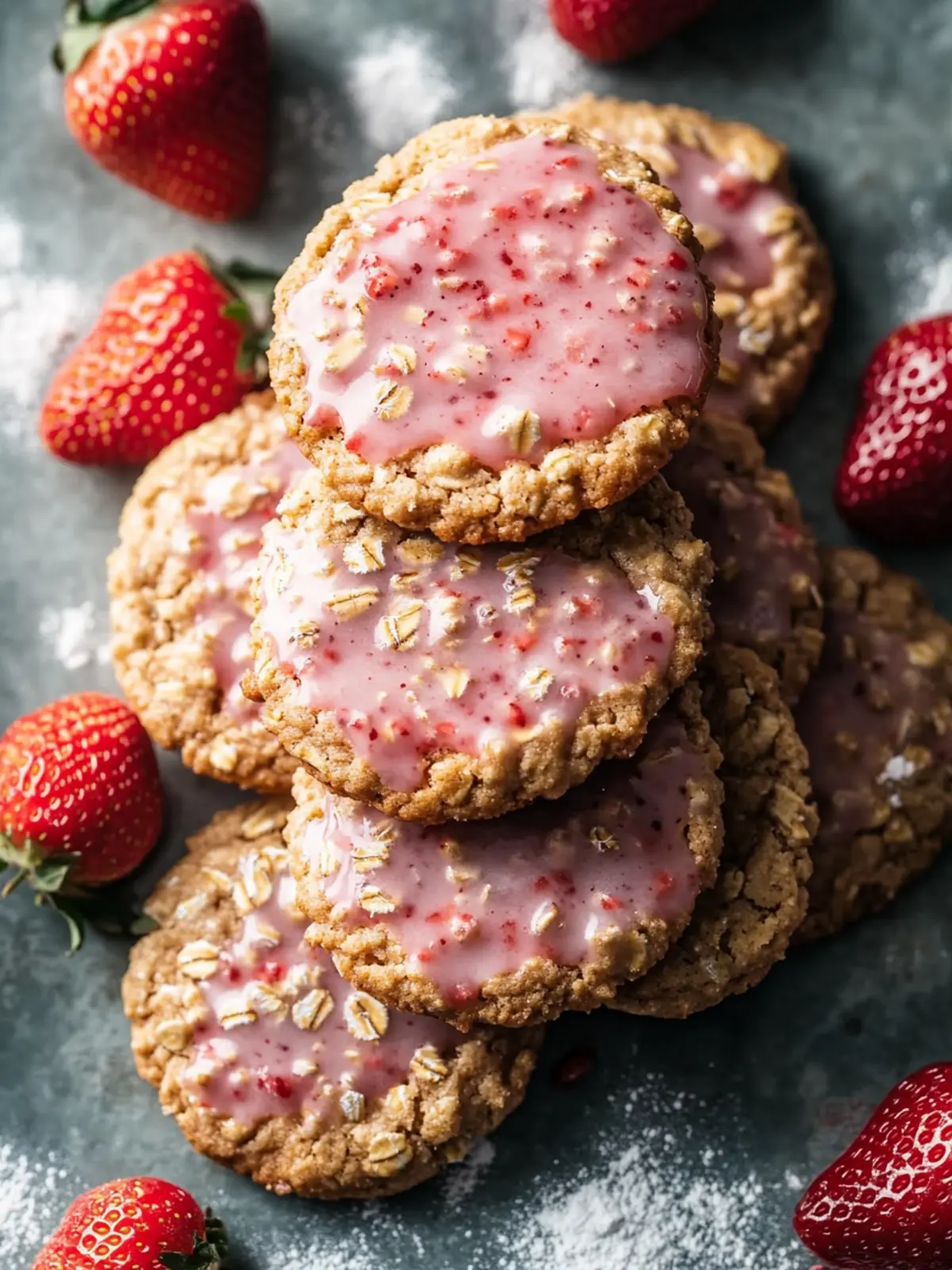Strawberry Iced Oatmeal Cookies that Brighten Your Day 5 Strawberry Iced Oatmeal Cookies
