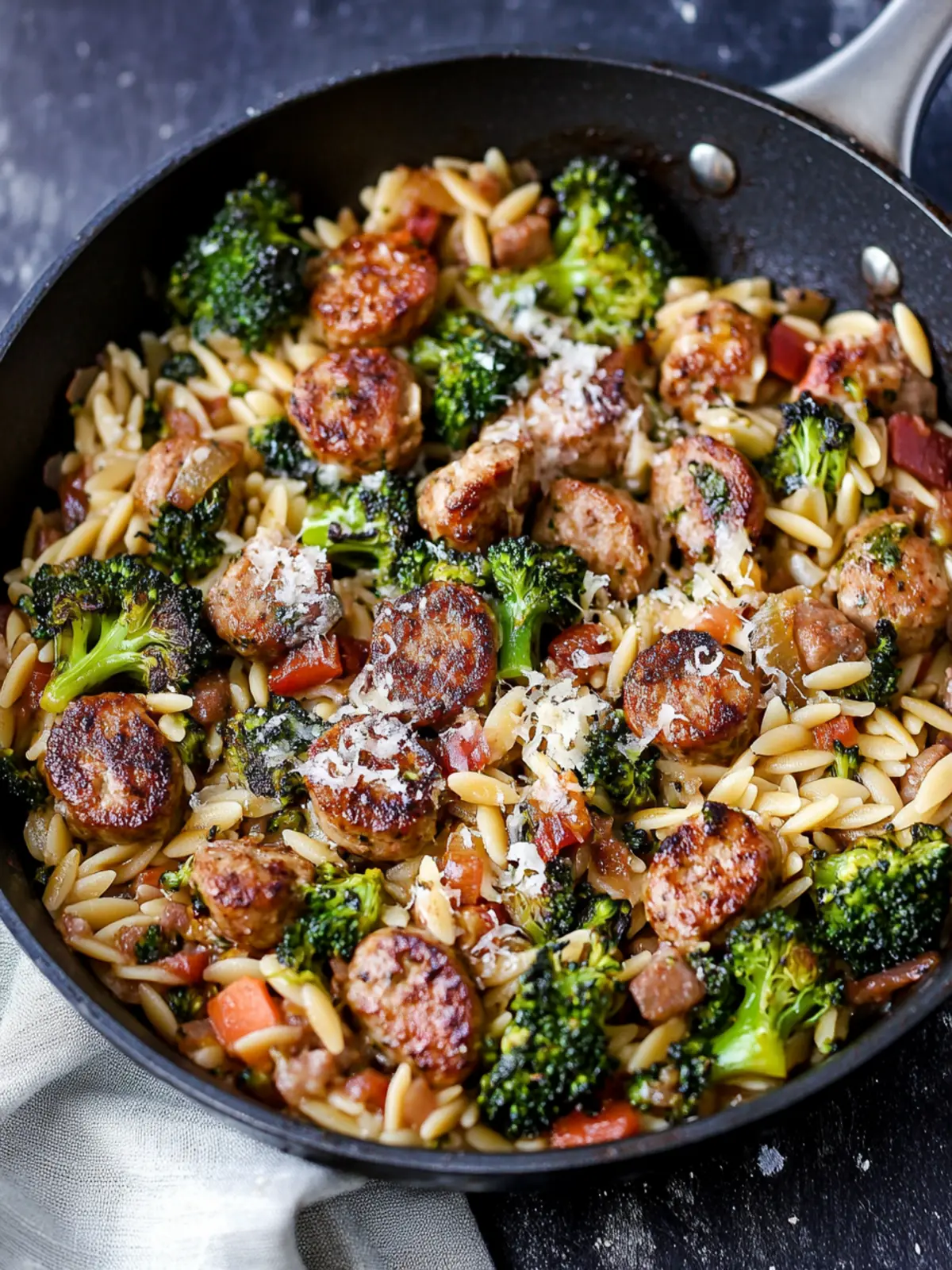 Savory Chicken Sausage, Broccoli and Orzo Skillet Delight 3 Chicken Sausage, Broccoli, and Orzo Skillet