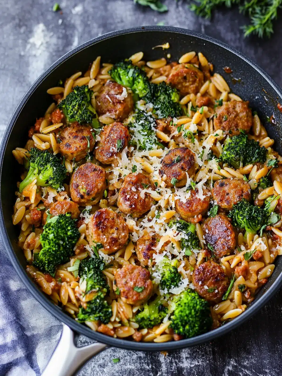 Savory Chicken Sausage, Broccoli and Orzo Skillet Delight 5 Chicken Sausage, Broccoli, and Orzo Skillet