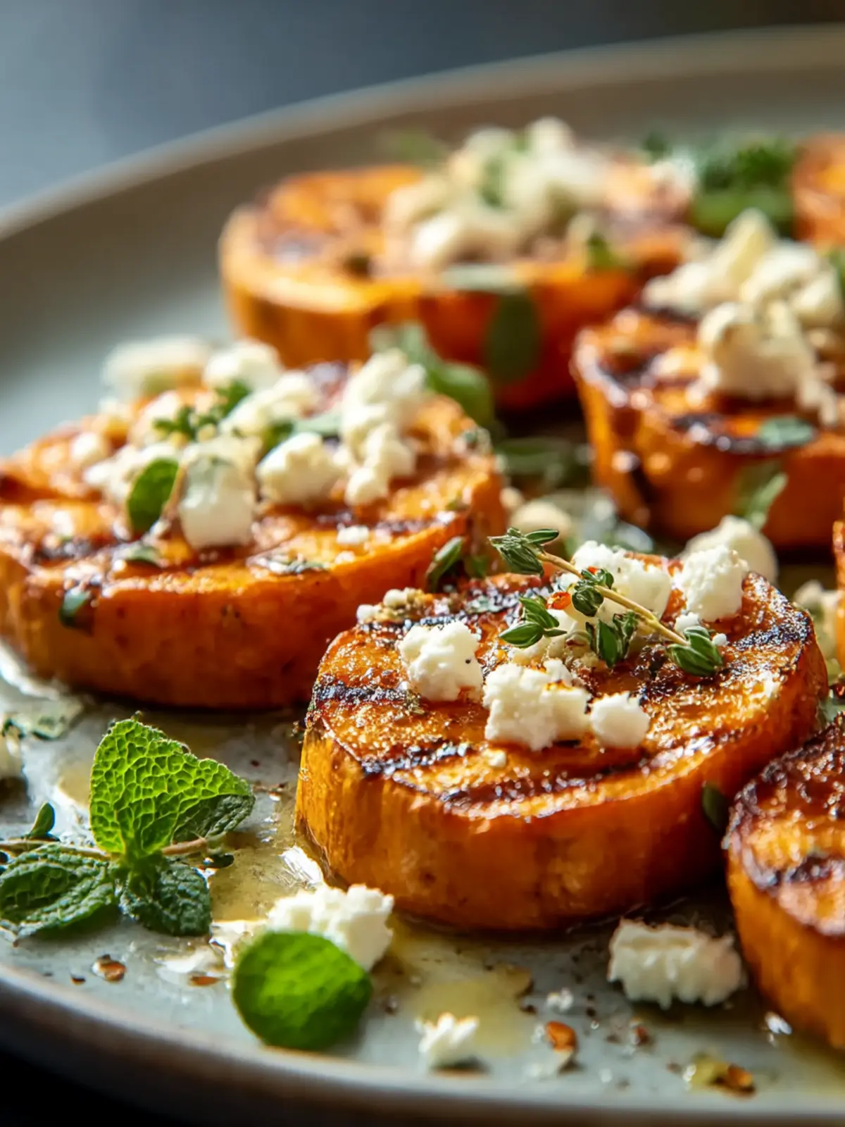 Roasted Sweet Potato Rounds Drizzled with Honey & Feta Bliss 2 Roasted Sweet Potato Rounds