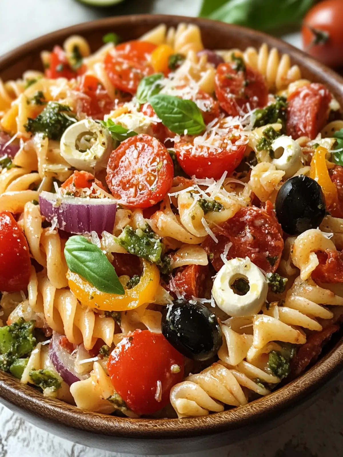 Pizza Pasta Salad That's Perfect for Summer Picnics 5 Pizza Pasta Salad