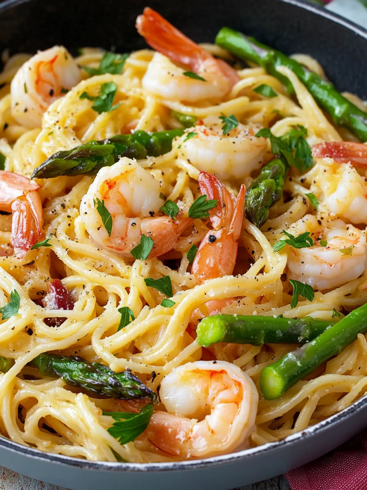 Shrimp Asparagus Carbonara: Quick Pasta Perfection at Home 3 Shrimp Asparagus Carbonara