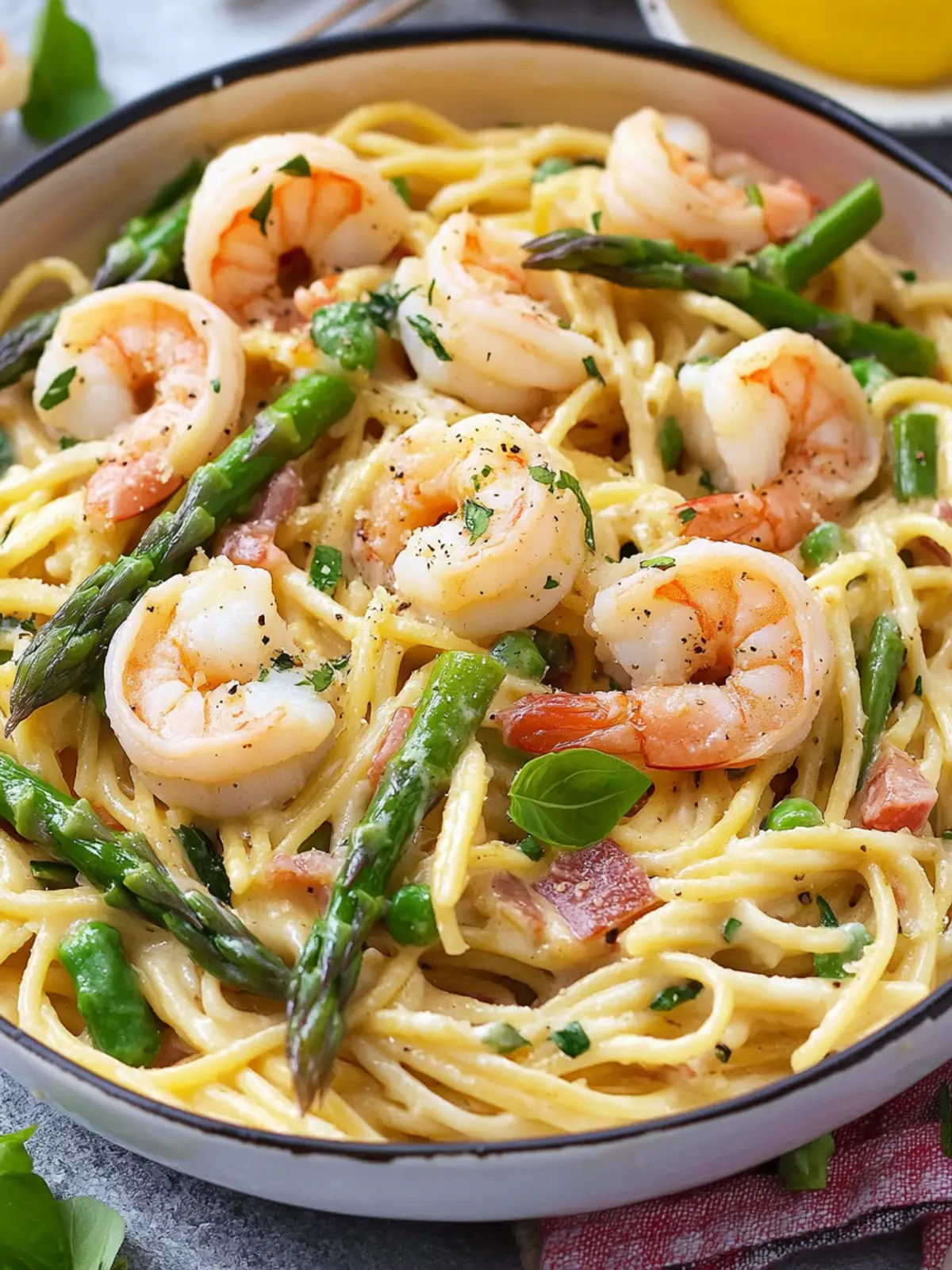 Shrimp Asparagus Carbonara: Quick Pasta Perfection at Home 2 Shrimp Asparagus Carbonara