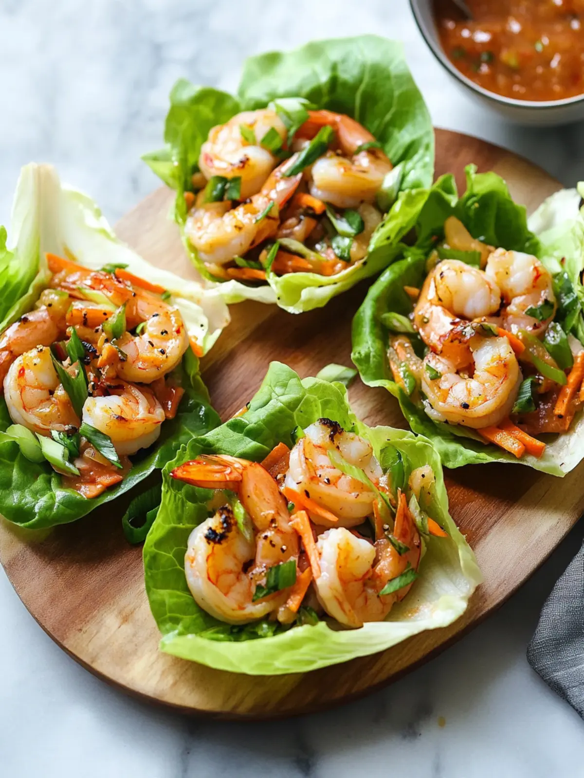 Delicious Shrimp Lettuce Wraps with Creamy Peanut Sauce 4 Shrimp Lettuce Wraps