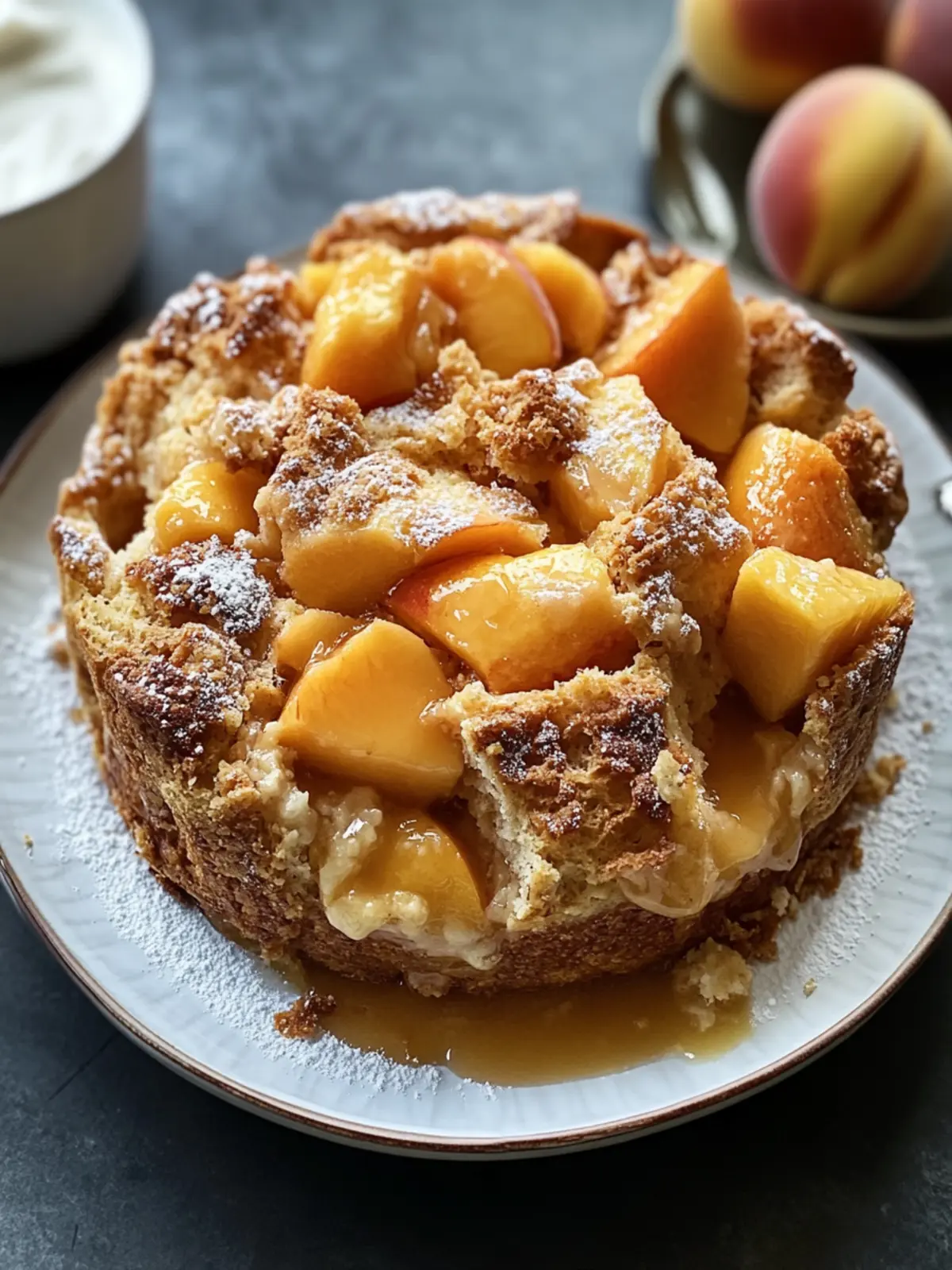 Peach Cobbler Buttermilk Bread Pudding