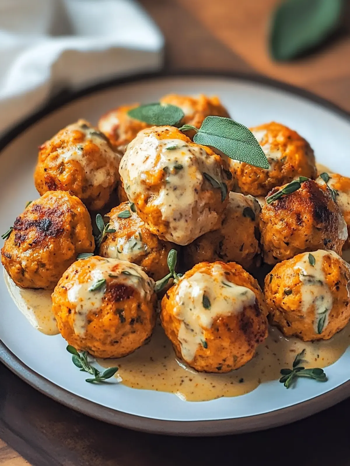 Savory Pumpkin Chicken Meatballs in Creamy Sage Sauce Delight 2 Pumpkin Chicken Meatballs