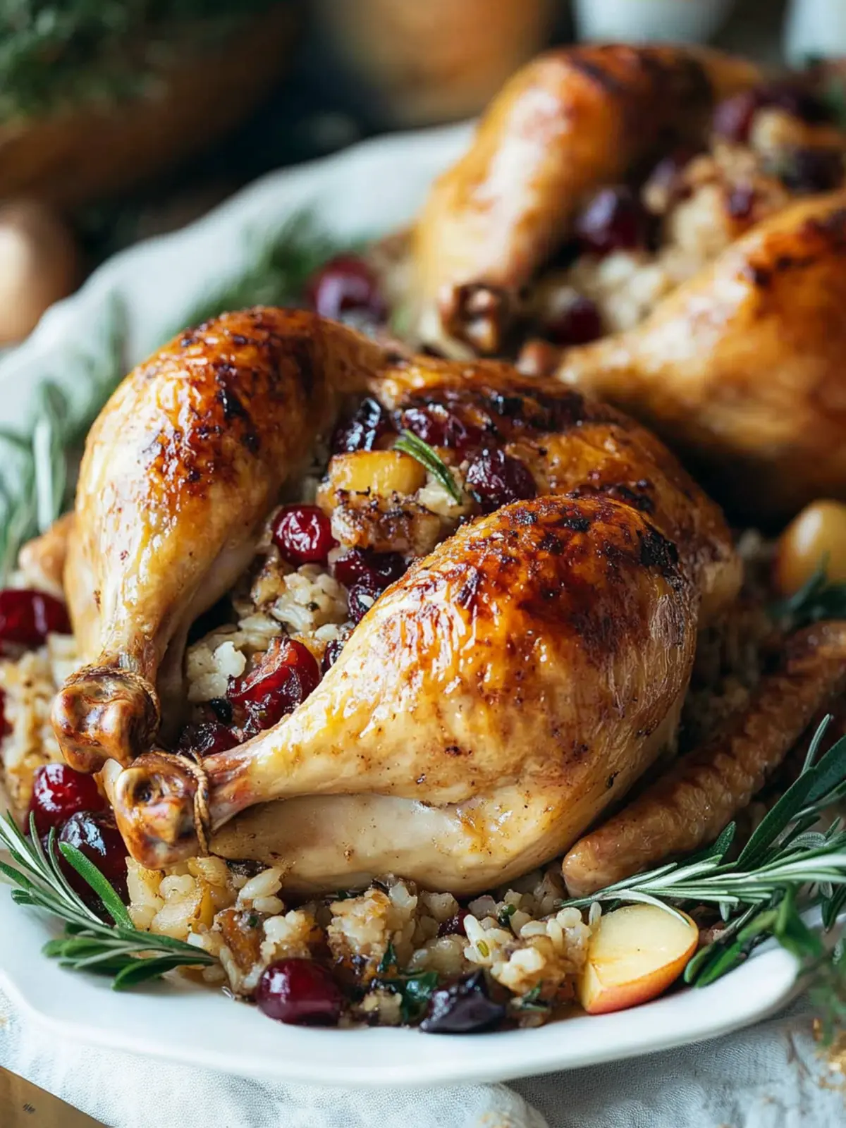 Cornish Hens with Apple-Cranberry Rice Stuffing