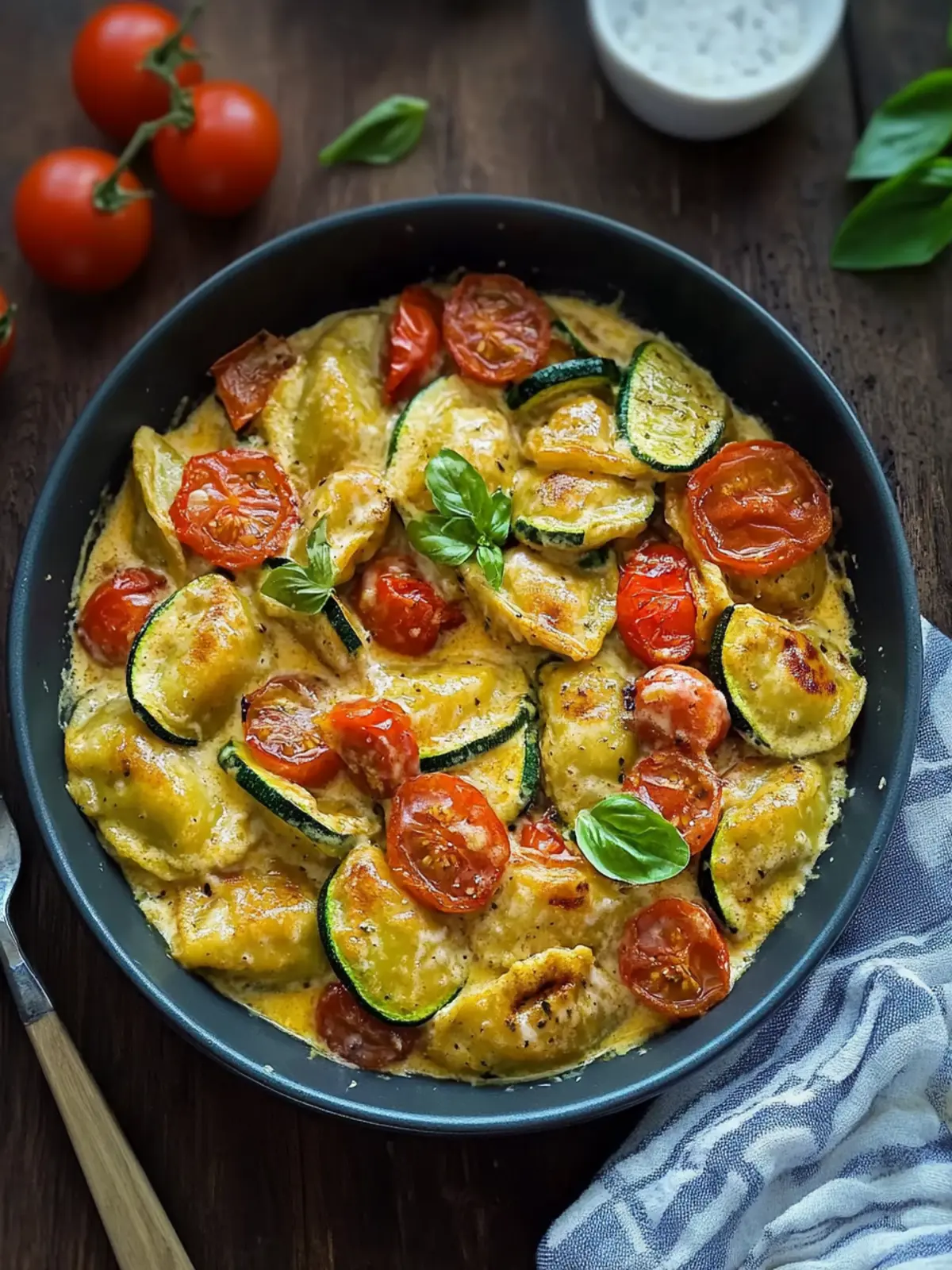 Creamy Maultaschen Pan with Zucchini and Tomatoes Bliss 2 Creamy Maultaschen pan with zucchini and tomatoes