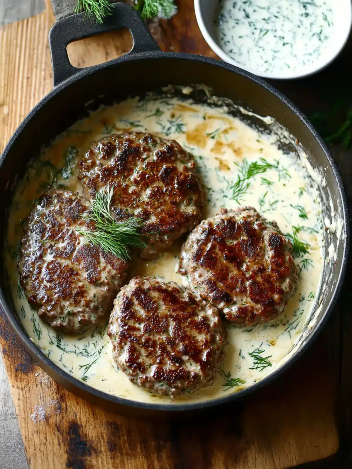 Savor Hamburger Steaks in Creamy Dill Sauce for Dinner Delight 5 Hamburger Steaks in Creamy Dill Sauce