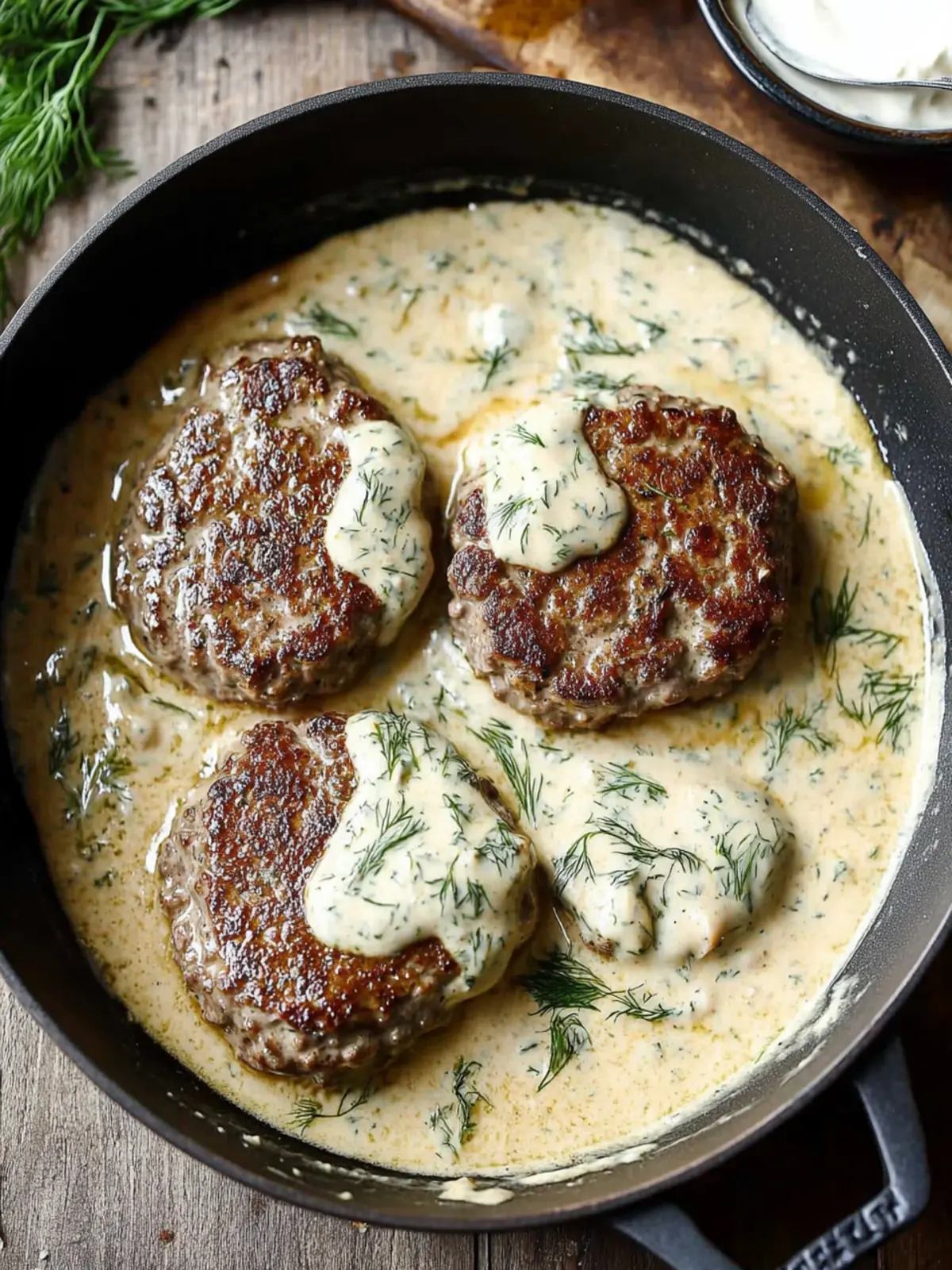Savor Hamburger Steaks in Creamy Dill Sauce for Dinner Delight 3 Hamburger Steaks in Creamy Dill Sauce