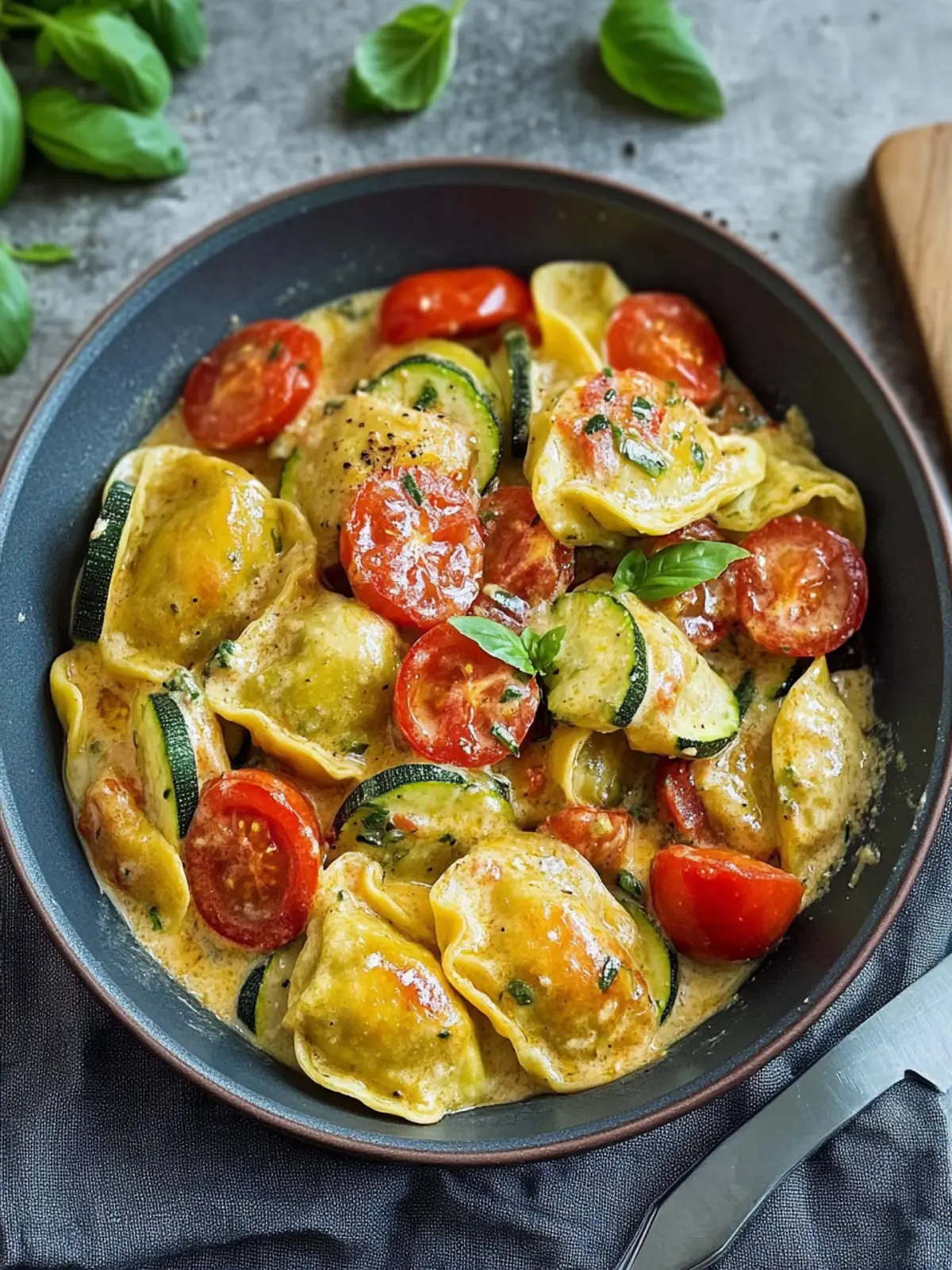 Creamy Maultaschen Pan with Zucchini and Tomatoes Bliss 4 Creamy Maultaschen pan with zucchini and tomatoes