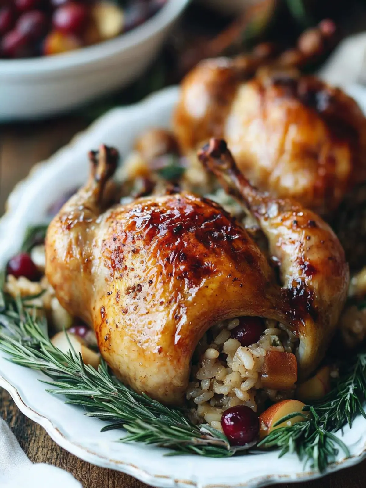 Cornish Hens with Apple-Cranberry Rice Stuffing